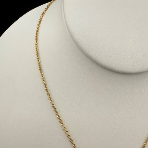 Avon Gold Tone Necklace With Rhinestone & Blue Glass Accent Pendant Elegant Jewe - Picture 2 of 7